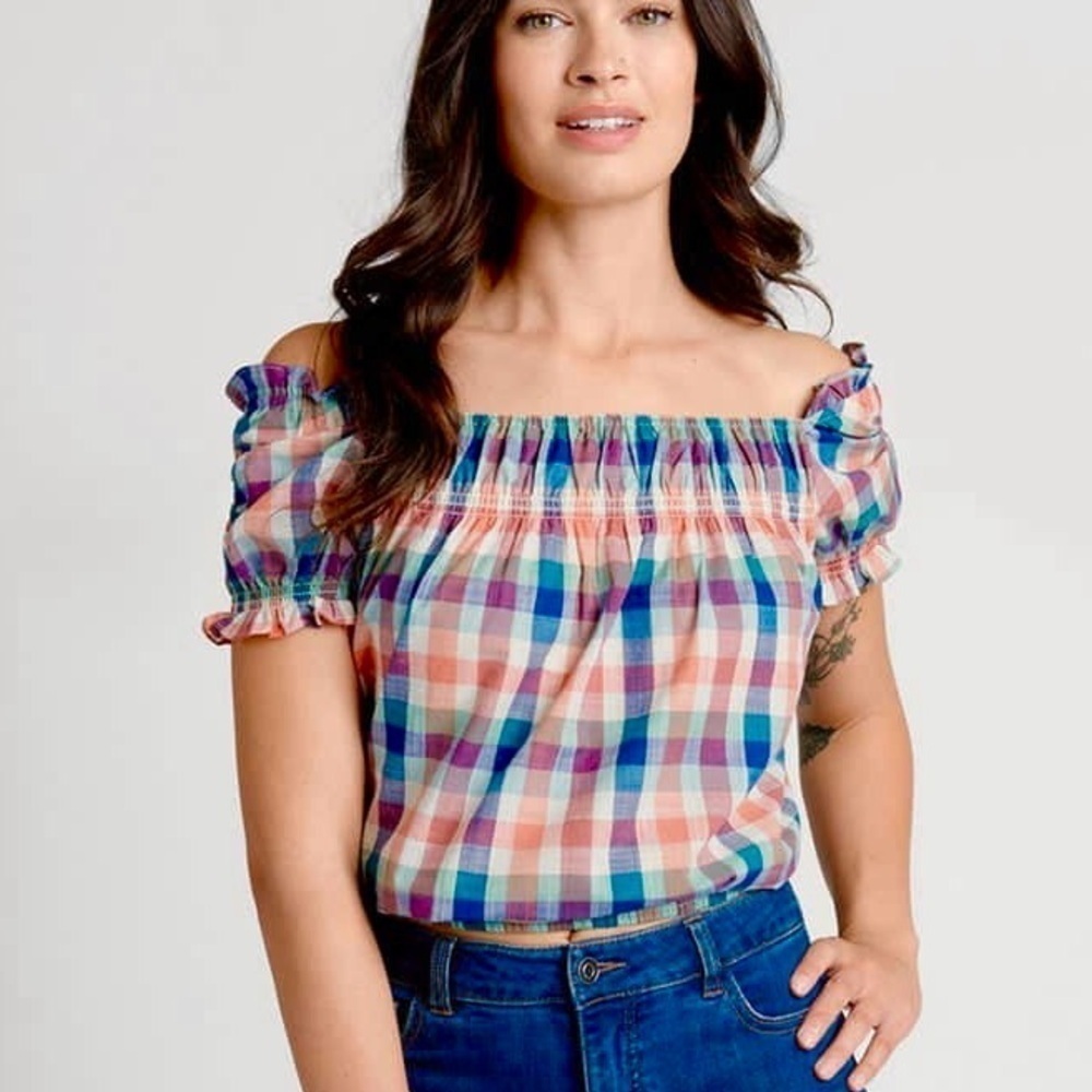 🌻Modcloth Smocked Summer Madras Crop Top Size Small